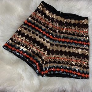 Bebe High Waisted Multicolored Sequin Shorts